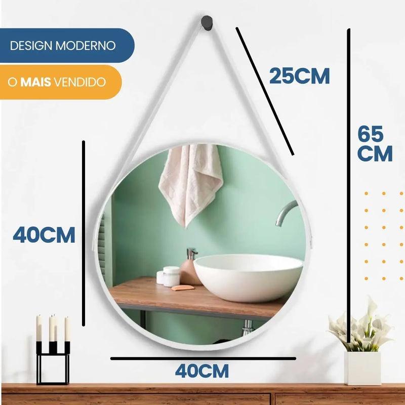 Espelho Decorativo Adnet Suspenso Redondo 40cm com Suporte | Neonix ™