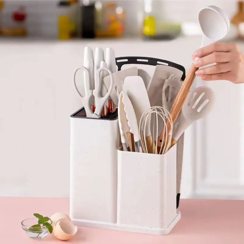 Full Game Kit Utensils C/19 Pieces Kitchen With Tablet Silicone Spatula Knife Scissors