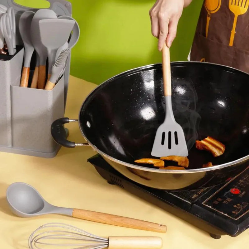 Full Game Kit Utensils C/19 Pieces Kitchen With Tablet Silicone Spatula Knife Scissors