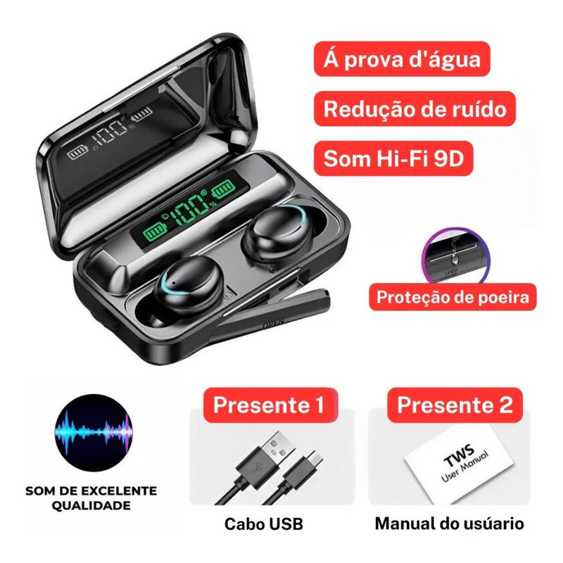 Fone de Ouvido Sem Fio F9-5 com Display LED e Power Bank | Neonix ™