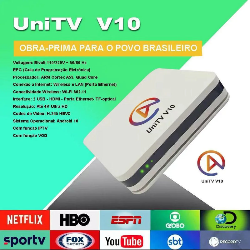 UNITV V10 – TV Box com Mais de 300 Canais e Lançamentos de Filmes e Séries | Neonix ™