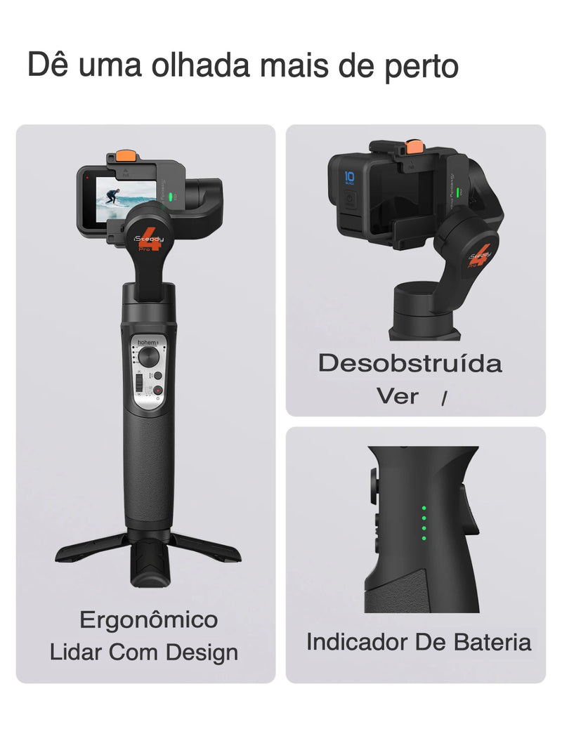 Gimbal de 3 Eixos Hohem iSteady Pro4 para Câmeras de Ação | Neonix ™