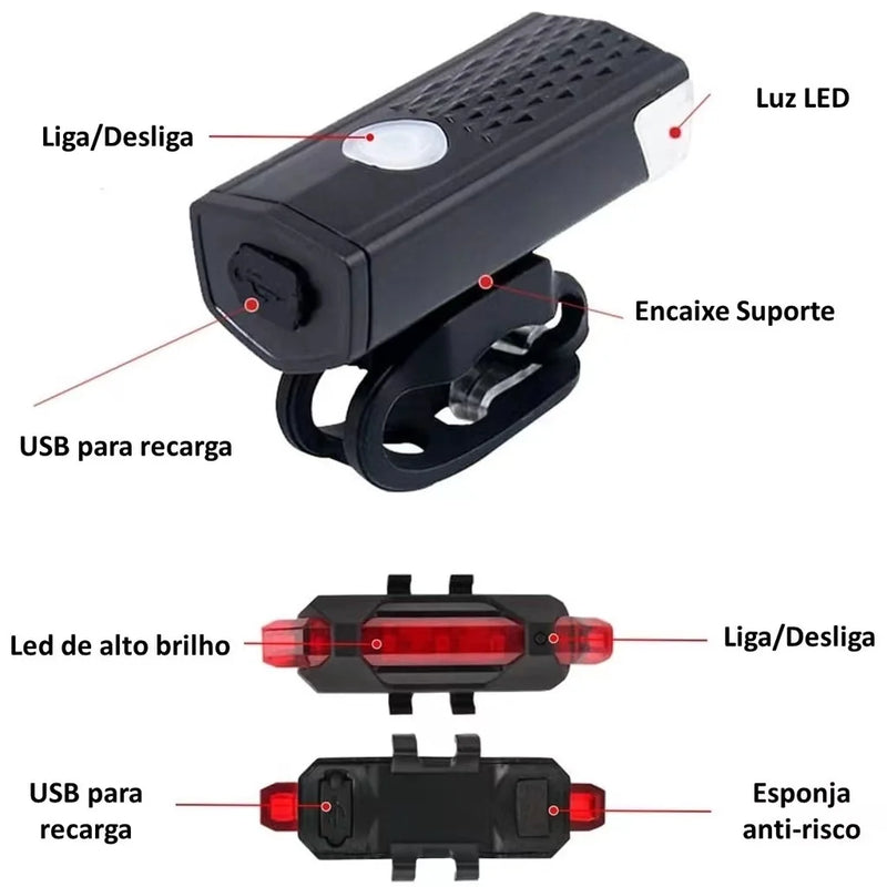 Kit Lanterna E Farol Bicicleta Bike Luz Ultra Led A Prova D'agua E Velocímetro Bicicleta Digital  à Prova D'água mt2255 mt039