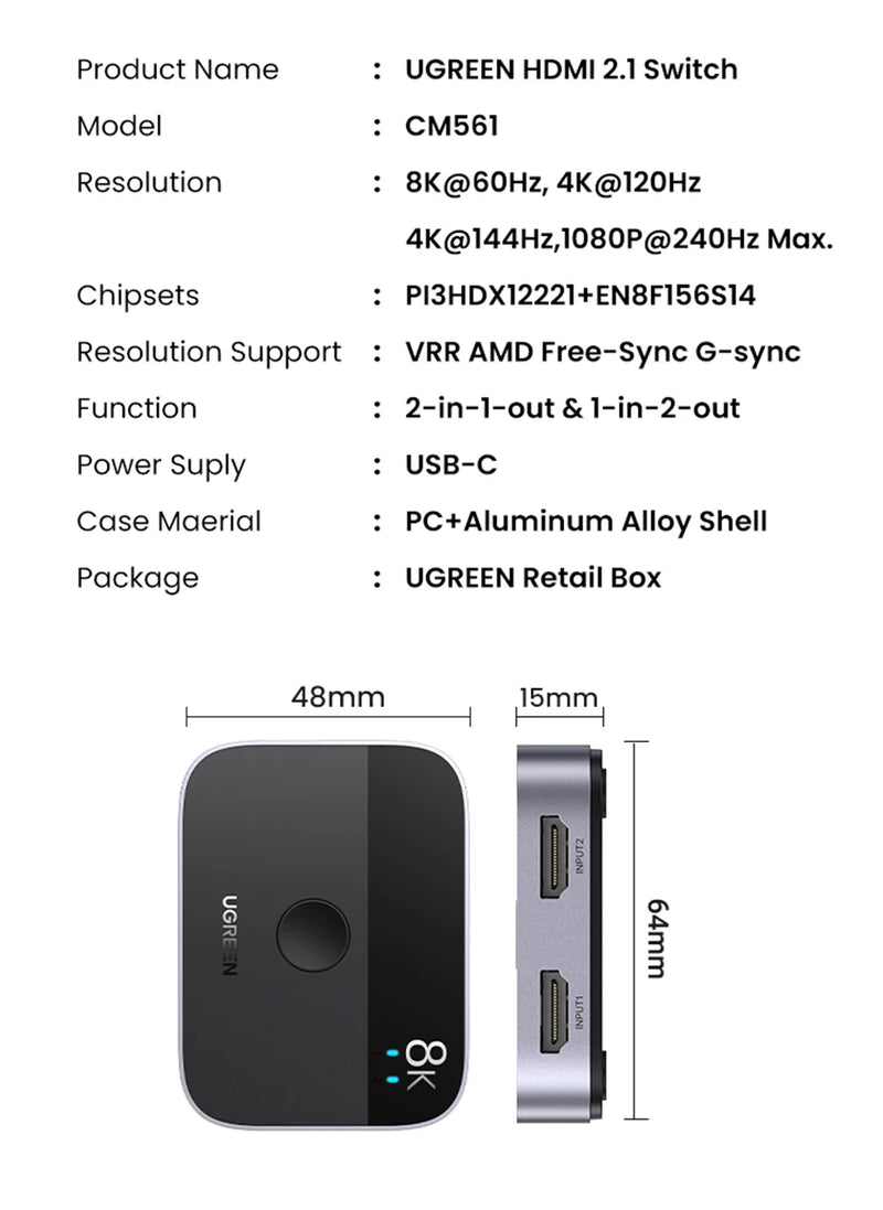 UGREEN – Comutador e Divisor HDMI 8K e 4K de Alta Performance | Neonix ™